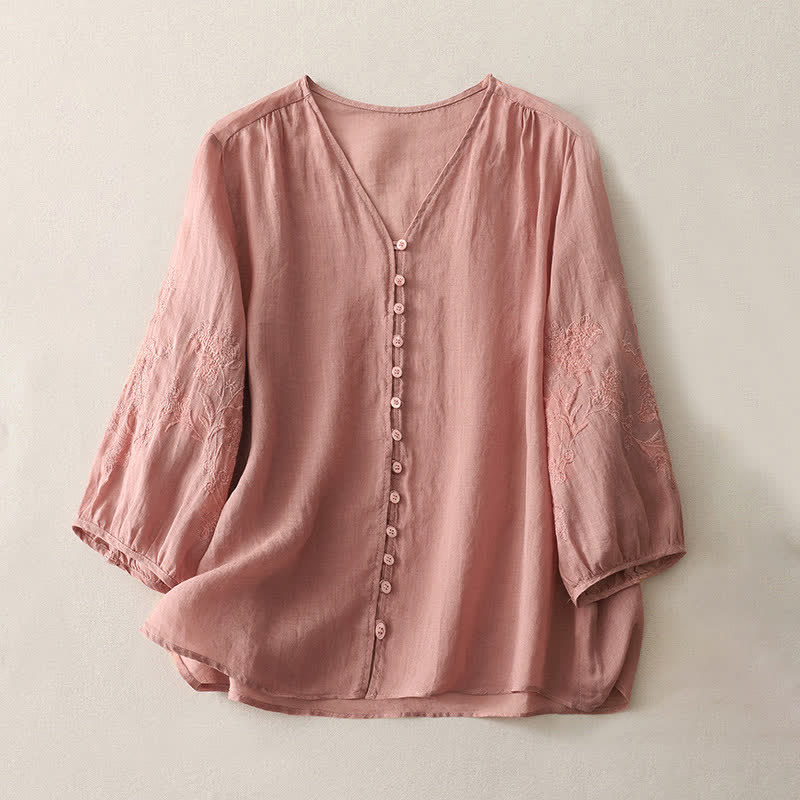 Camicia da donna con bottoni e ricamo Buddha Stones - Salmone chiaro - US8-10, UK/AU12-14, EU40-42 (2XL) - image 22