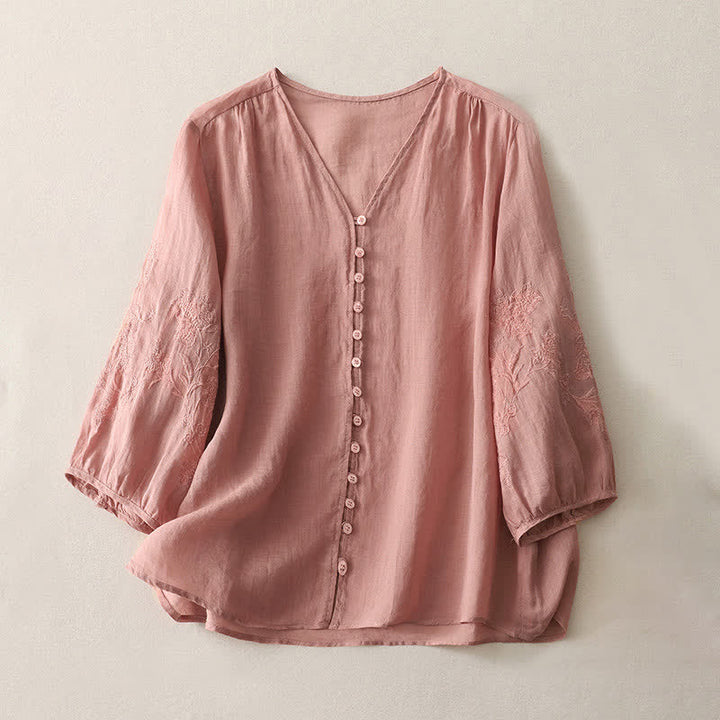 Camicia da donna con bottoni e ricamo Buddha Stones - Salmone chiaro - US8-10, UK/AU12-14, EU40-42 (2XL) - image 22
