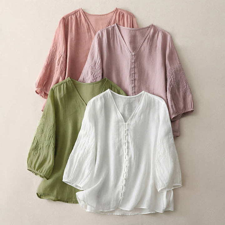Camicia da donna con bottoni e ricamo Buddha Stones - image 28