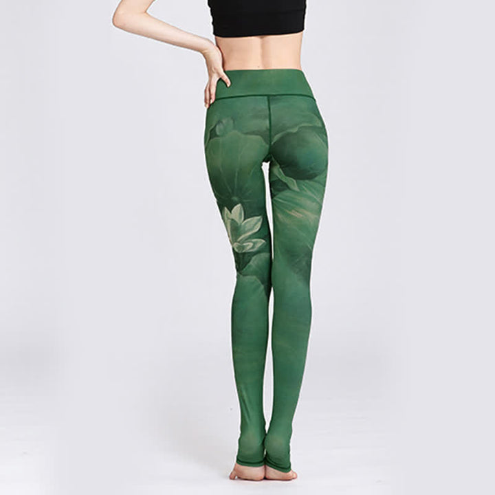Pantaloni da yoga sportivi da donna con stampa di fiori di loto Buddha Stones, leggings per fitness e yoga. - image 2