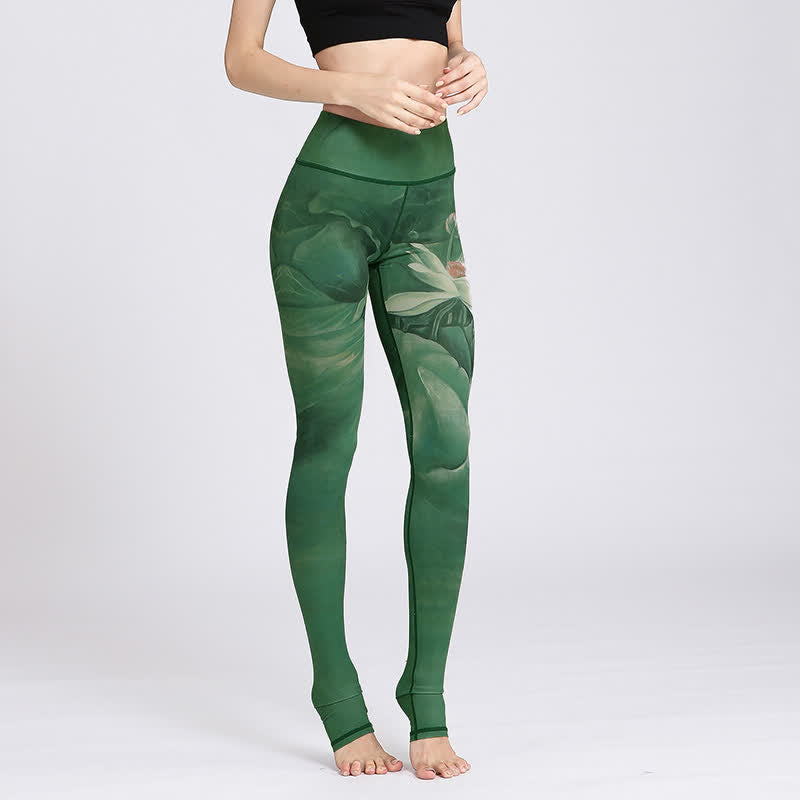 Pantaloni da yoga sportivi da donna con stampa di fiori di loto Buddha Stones, leggings per fitness e yoga. - image 1