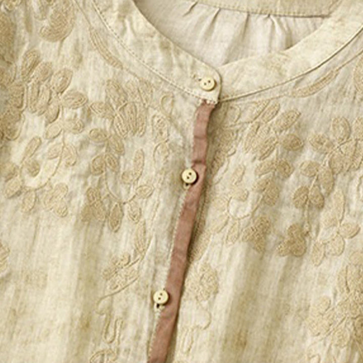 Abito midi estivo casual con colletto alla coreana e maniche a tre quarti, ricamato Buddha Stones. - image 14