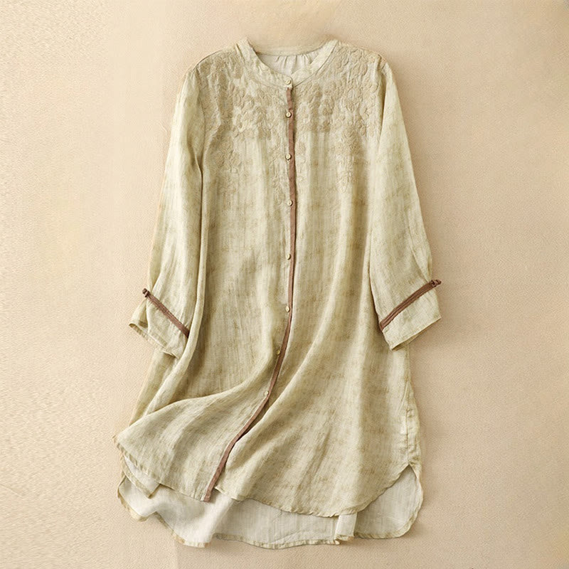 Abito midi estivo casual con colletto alla coreana e maniche a tre quarti, ricamato Buddha Stones. - LemonChiffon - US8-10, UK/AU12-14, EU40-42 (2XL) - image 11