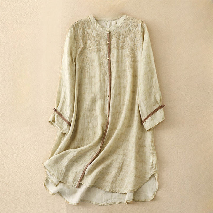Abito midi estivo casual con colletto alla coreana e maniche a tre quarti, ricamato Buddha Stones. - LemonChiffon - US8-10, UK/AU12-14, EU40-42 (2XL) - image 11