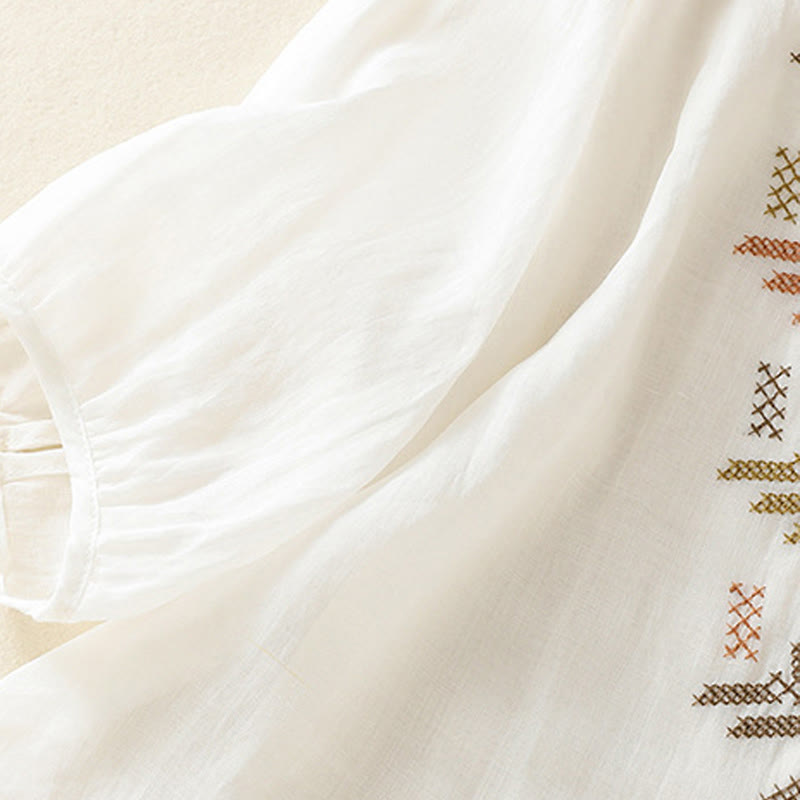 Camicia da donna a maniche a tre quarti con ricamo artistico e motivo a Buddha Stones. - image 18