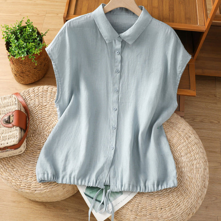Camicia da donna estiva a maniche corte con bottoni e stampa Buddha Stones. - Azzurro chiaro - US12, UK/AU16, EU44 (2XL) - image 0