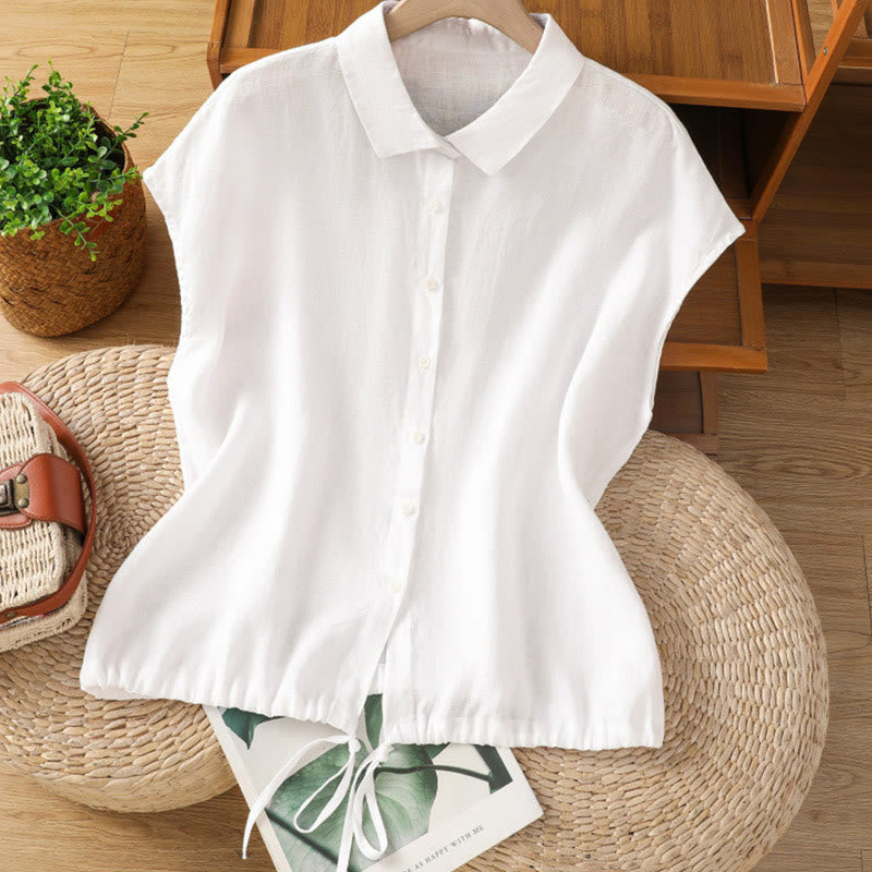 Camicia da donna estiva a maniche corte con bottoni e stampa Buddha Stones. - Bianco - US12, UK/AU16, EU44 (2XL) - image 7