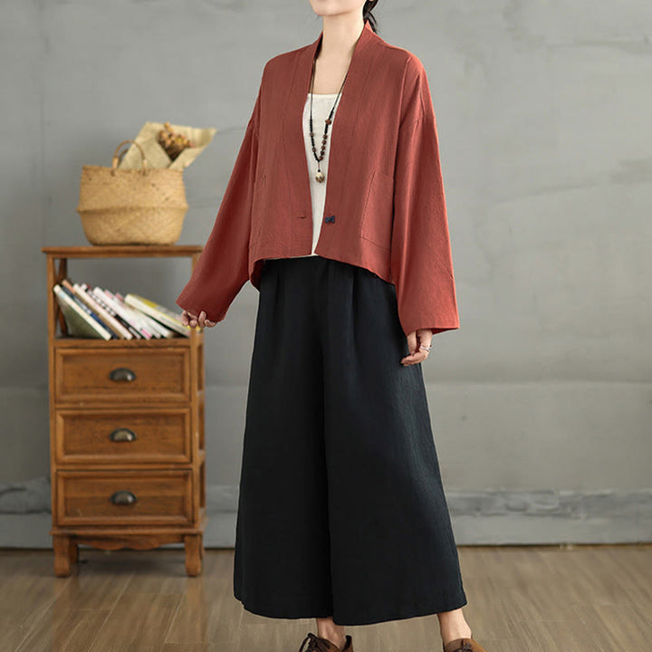 Giacca corta a maniche lunghe, stile vintage casual, con tasche, con stampa Buddha Stones. - image 13