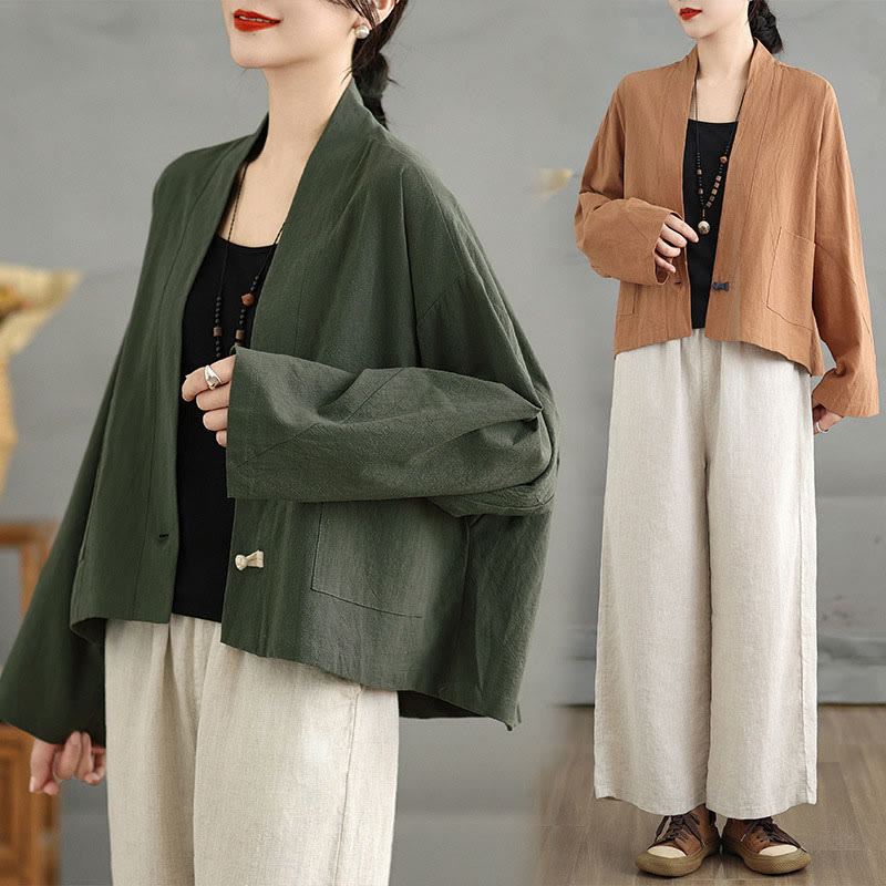 Giacca corta a maniche lunghe, stile vintage casual, con tasche, con stampa Buddha Stones. - image 20
