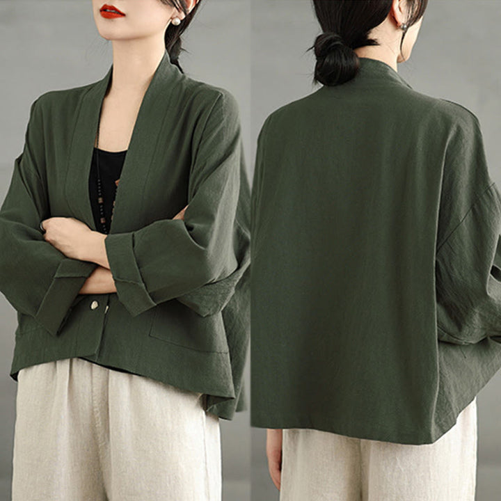 Giacca corta a maniche lunghe, stile vintage casual, con tasche, con stampa Buddha Stones. - image 18