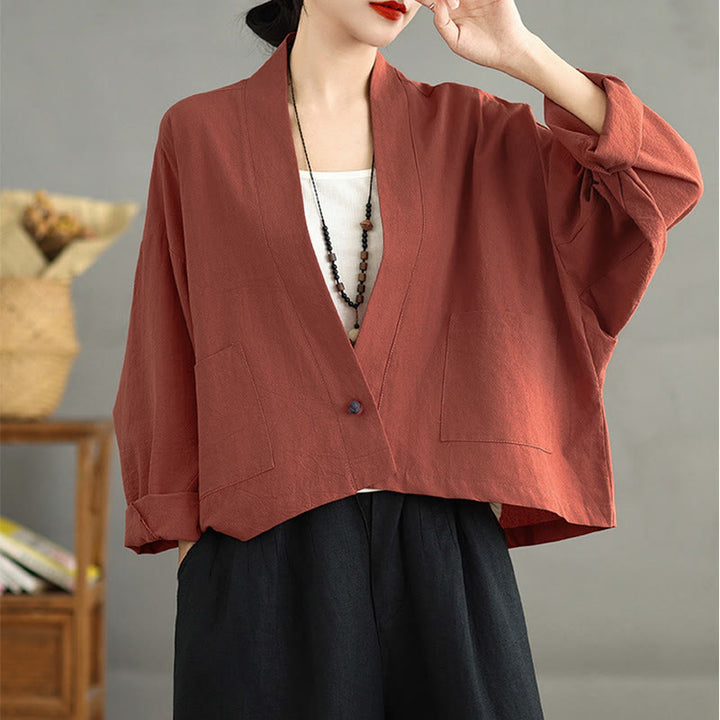 Giacca corta a maniche lunghe, stile vintage casual, con tasche, con stampa Buddha Stones. - image 10