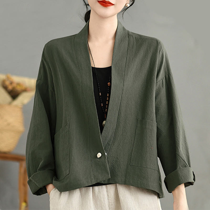 Giacca corta a maniche lunghe, stile vintage casual, con tasche, con stampa Buddha Stones. - image 15