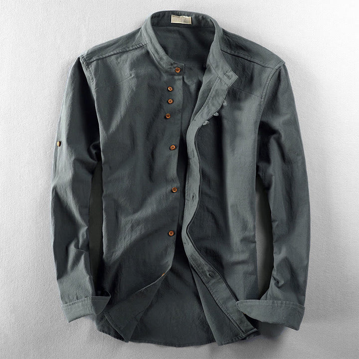 Camicia da uomo a maniche lunghe con collo alto e stampa Buddha Stones, vestibilità slim, in cotone e lino. - Cadetto Blu - US/UK/AU48, EU58 (7XL) - image 10