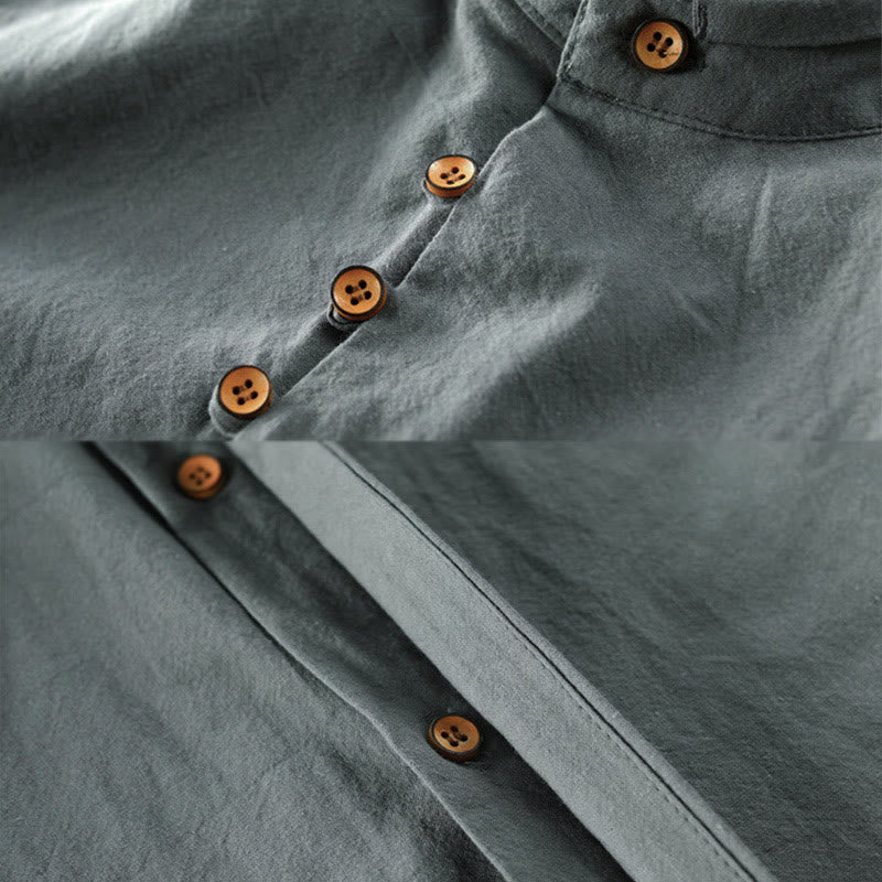 Camicia da uomo a maniche lunghe con collo alto e stampa Buddha Stones, vestibilità slim, in cotone e lino. - image 11