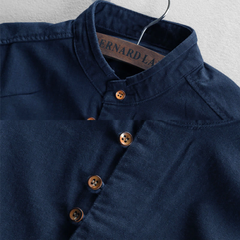 Camicia da uomo a maniche lunghe con collo alto e stampa Buddha Stones, vestibilità slim, in cotone e lino. - image 2