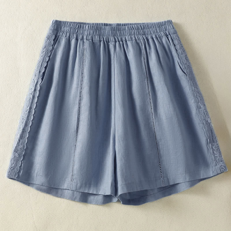 Buddha Stones Pantaloncini da donna estivi casual in stile boho, tinta unita, con lacci laterali decorativi e tasche. - Blu acciaio chiaro - US8-10, UK/AU12-14, EU40-42 (2XL) - image 0