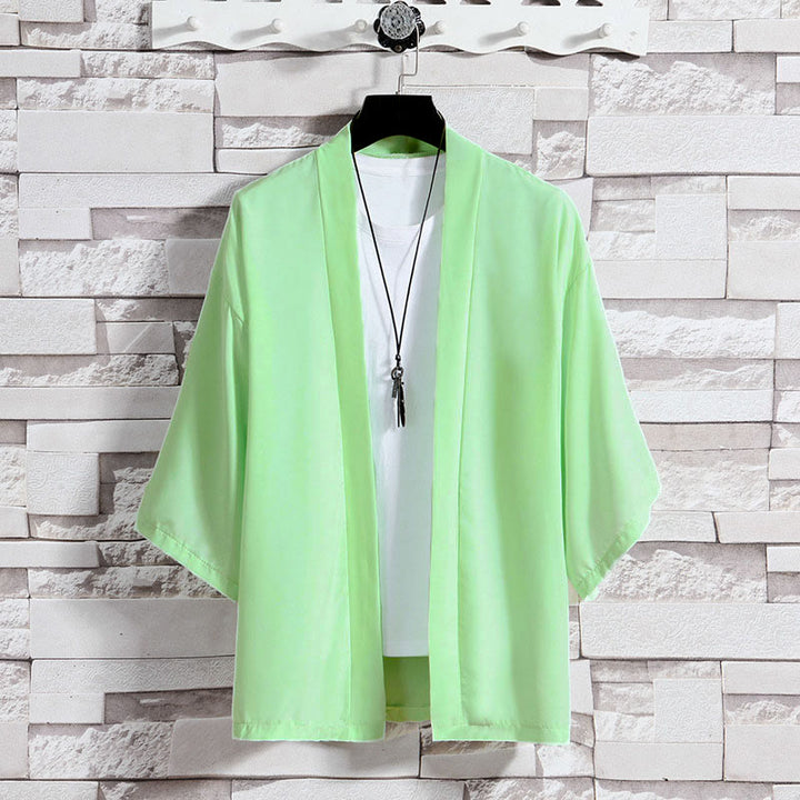 Kimono da uomo a tinta unita con apertura frontale e motivo Buddha Stones. - Verde (solo giacca) - US/UK/AU46, EU56 (5XL) - image 24