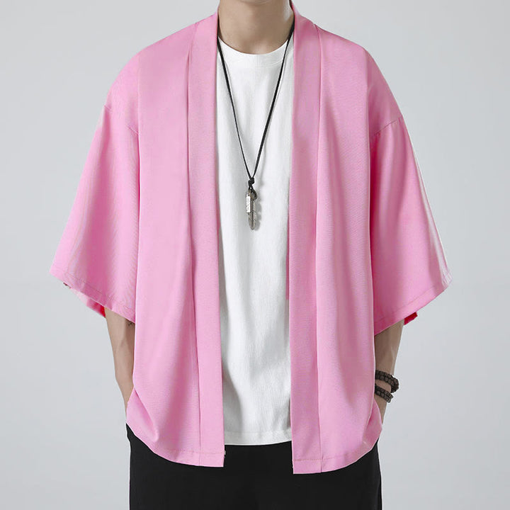 Kimono da uomo a tinta unita con apertura frontale e motivo Buddha Stones. - image 18