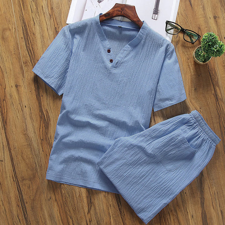 Completo da meditazione da uomo con motivo Buddha Stones, composto da t-shirt a maniche corte e pantaloncini con tasche, ideale per la meditazione. - Blu cielo profondo - US/UK/AU46, EU56 (5XL) - image 8