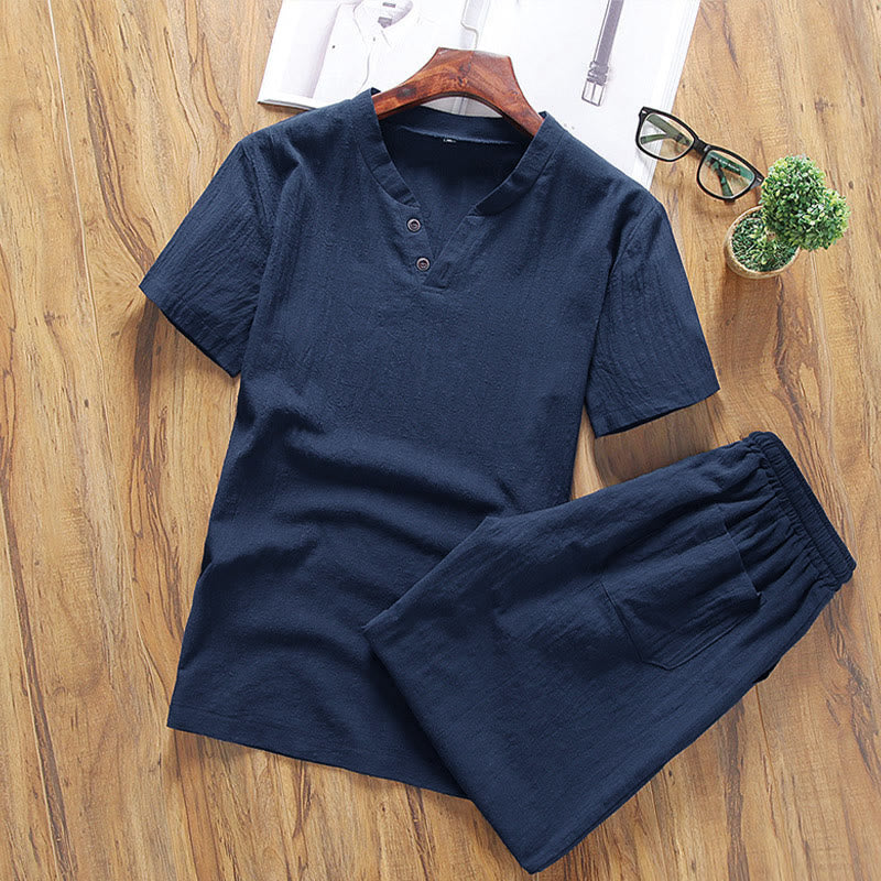 Completo da meditazione da uomo con motivo Buddha Stones, composto da t-shirt a maniche corte e pantaloncini con tasche, ideale per la meditazione. - Blu notte - US/UK/AU46, EU56 (5XL) - image 7