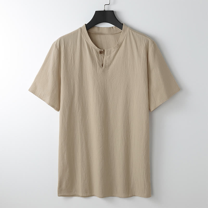 T-shirt da uomo ampia con stampa Buddha Stones, tinta unita, maniche corte, bottoni, scollo a V, maglietta morbida - Mocassino - US/UK/AU54, EU64 (9XL) - image 8