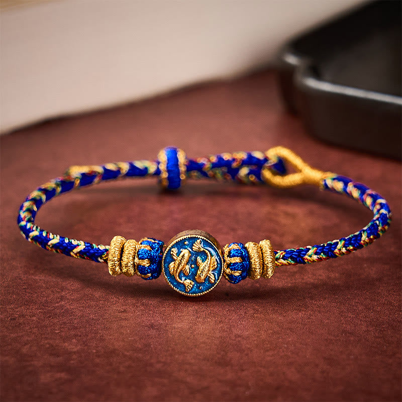 Buddha Stones Braccialetto di forza con doppia carpa koi dorata, intrecciato a mano. - image 11