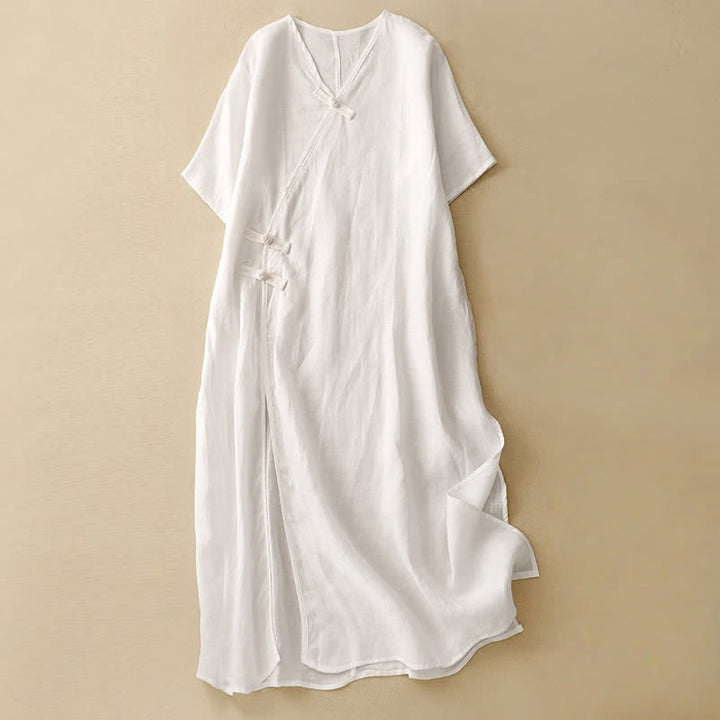 Abito midi da donna estivo con scollo a V, bottoni a rana e maniche corte, Buddha Stones. - Bianco - US8-10, UK/AU12-14, EU40-42 (2XL) - image 9
