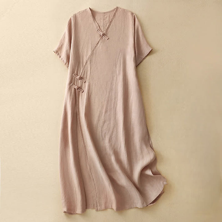 Abito midi da donna estivo con scollo a V, bottoni a rana e maniche corte, Buddha Stones. - MistyRose - US8-10, UK/AU12-14, EU40-42 (2XL) - image 0