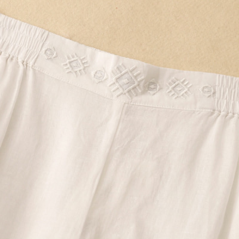 Pantaloni larghi da donna in cotone e lino con tasche, con elastico in vita e ricamo geometrico Buddha Stones - image 21