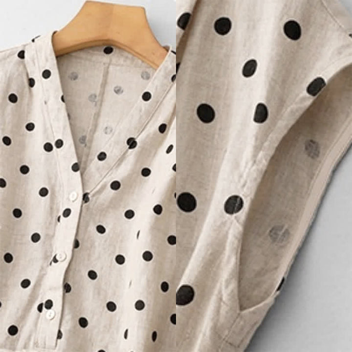 Abito da donna estivo a pois con scollo a V e allacciatura al ginocchio, con tasche, Buddha Stones. - image 16