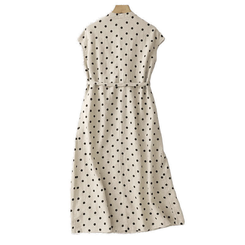 Abito da donna estivo a pois con scollo a V e allacciatura al ginocchio, con tasche, Buddha Stones. - image 9