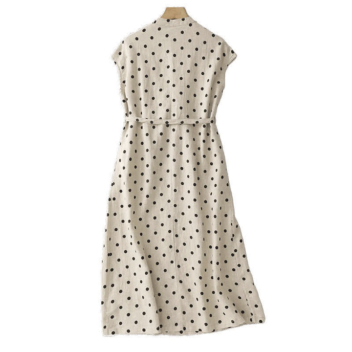 Abito da donna estivo a pois con scollo a V e allacciatura al ginocchio, con tasche, Buddha Stones. - image 9