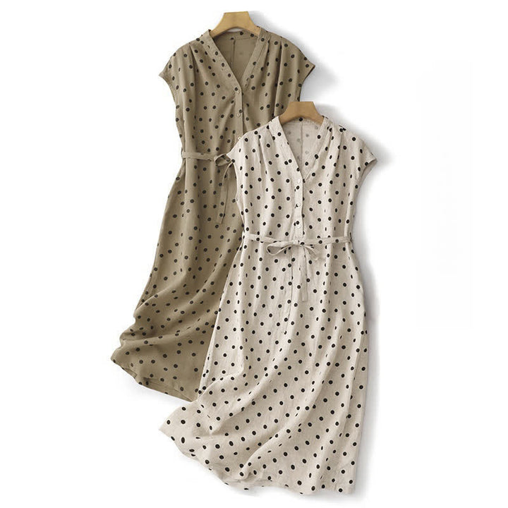Abito da donna estivo a pois con scollo a V e allacciatura al ginocchio, con tasche, Buddha Stones. - image 20