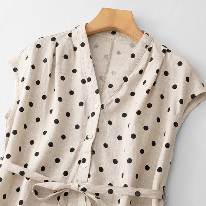 Abito da donna estivo a pois con scollo a V e allacciatura al ginocchio, con tasche, Buddha Stones. - image 10