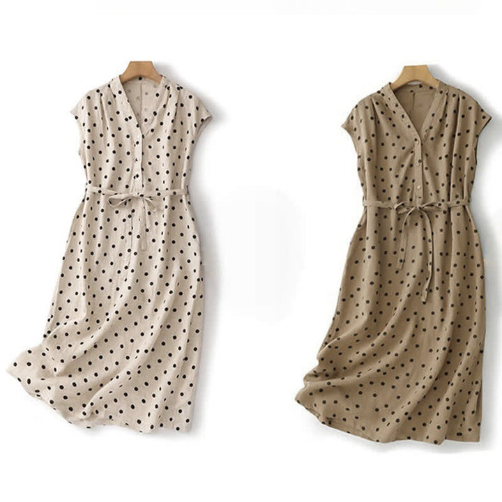 Abito da donna estivo a pois con scollo a V e allacciatura al ginocchio, con tasche, Buddha Stones. - image 21