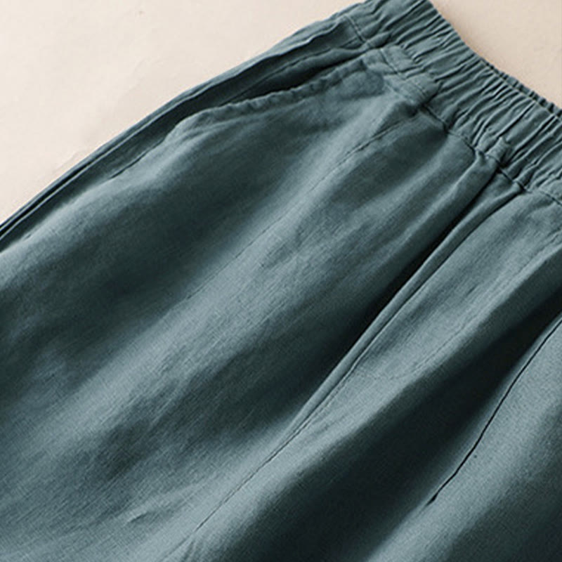 Pantaloni da donna a gamba larga in rayon con pieghe laterali e tasche, Buddha Stones Casual a tinta unita. - image 7