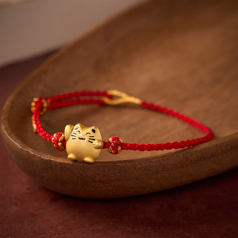 Buddha Stones Braccialetto energetico di protezione con gatto portafortuna in rame e filo rosso - Rosso (circonferenza del polso 14–18 cm) - image 9
