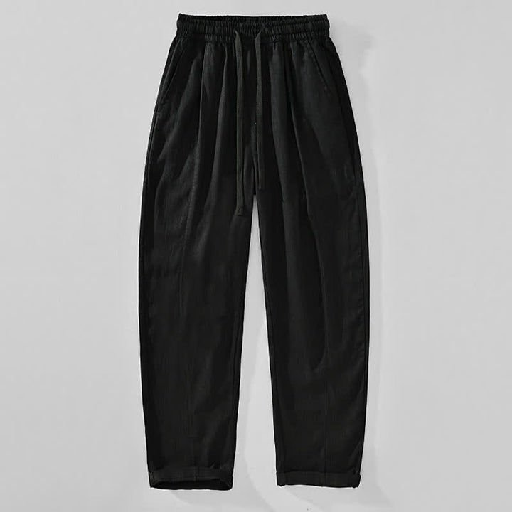 Buddha Stones Pantaloni da uomo a gamba affusolata, minimalisti, con coulisse, tinta unita, per primavera/estate, modello casual ed elegante, con tasche. - Nero - US/UK/AU44, EU54 (4XL) - image 2