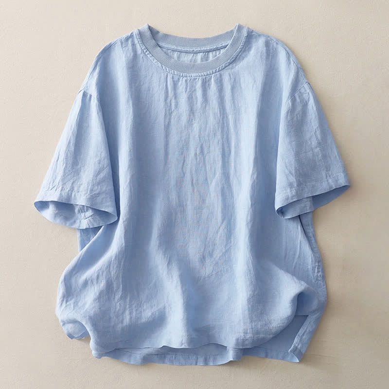 Camicia da donna a maniche corte con scollo rotondo e motivo Buddha Stones. - Azzurro cielo chiaro - US14, UK/AU18, EU46 (2XL) - image 0
