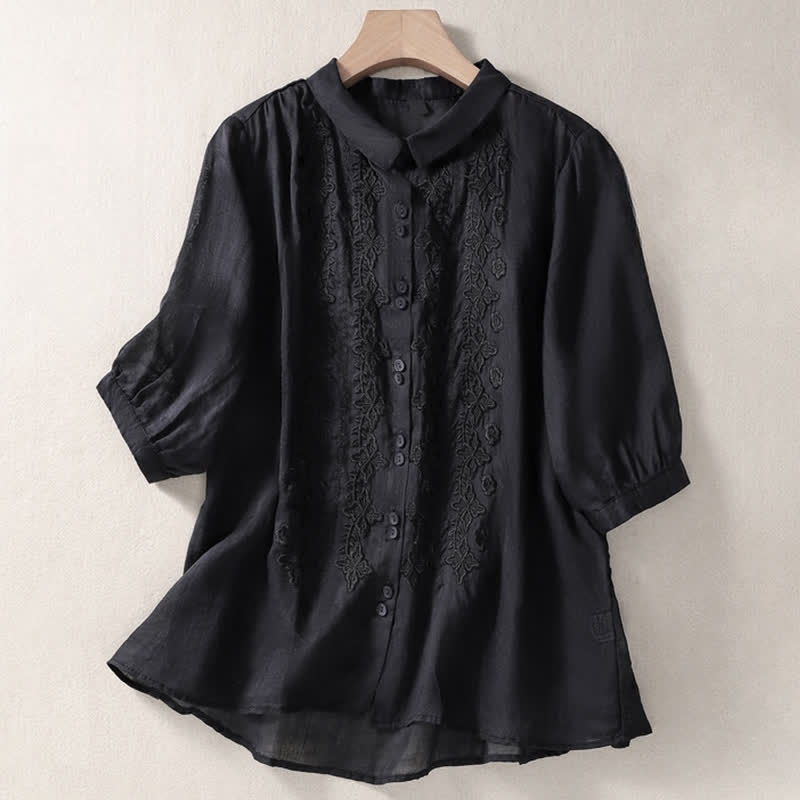 Camicia da donna estiva con bottoni, ricamo floreale e maniche a tre quarti, modello Buddha Stones Summer Plain Button. - Nero - US8-10, UK/AU12-14, EU40-42 (2XL) - image 26