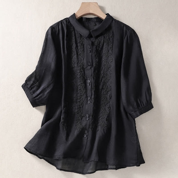 Camicia da donna estiva con bottoni, ricamo floreale e maniche a tre quarti, modello Buddha Stones Summer Plain Button. - Nero - US8-10, UK/AU12-14, EU40-42 (2XL) - image 26