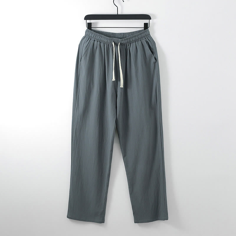 Pantaloni da uomo casual, larghi, in cotone e lino, tinta unita, con motivo Buddha Stones e tasche. - Grigio tenue - US/UK/AU54, EU64 (9XL) - image 0