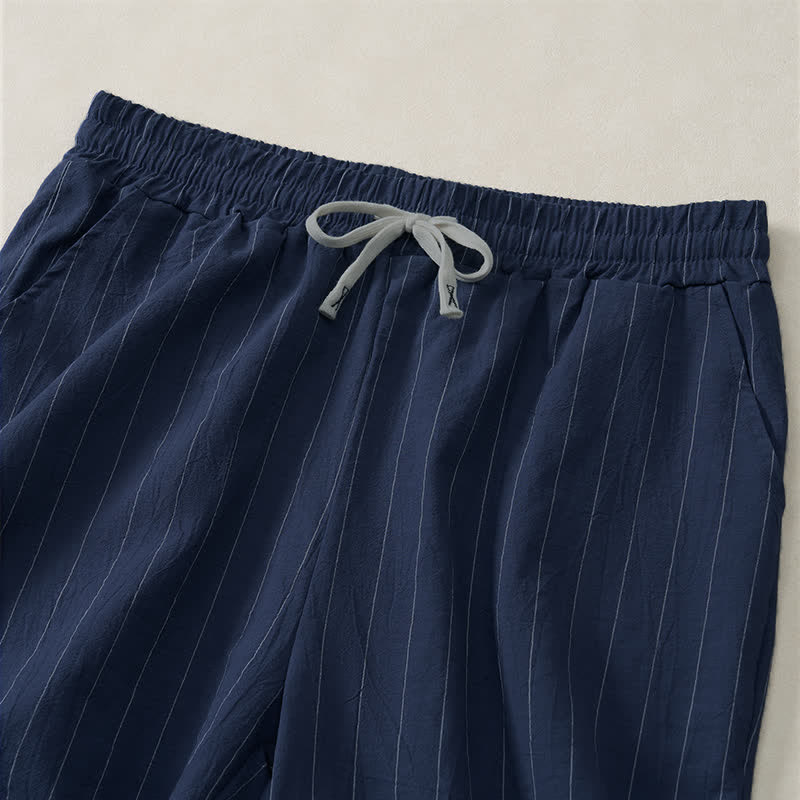 Buddha Stones Pantaloncini da uomo estivi casual a righe con coulisse e tasche - image 2