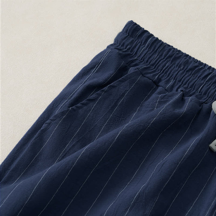 Buddha Stones Pantaloncini da uomo estivi casual a righe con coulisse e tasche - image 3