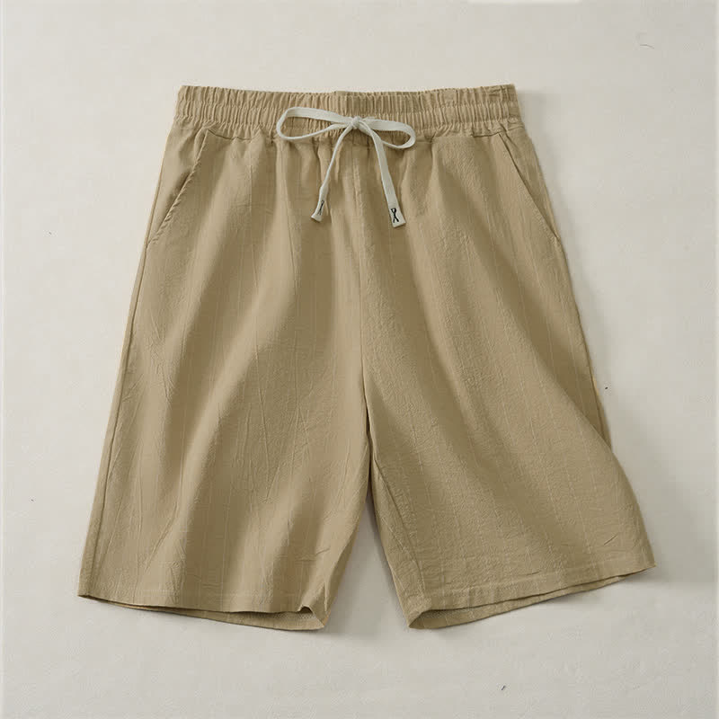 Buddha Stones Pantaloncini da uomo estivi casual a righe con coulisse e tasche - Tan - US/UK/AU44, EU54 (3XL) - image 7