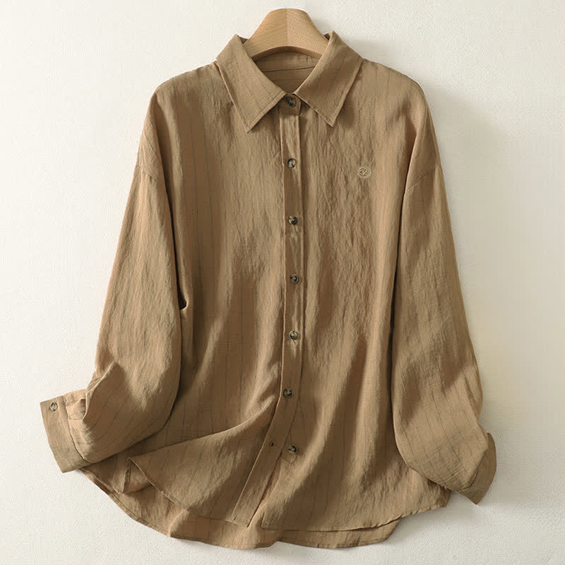 Buddha Stones Camicia da donna estiva casual minimalista a maniche lunghe con bottoni. - Tan - US8-10, UK/AU12-14, EU40-42 (2XL) - image 0