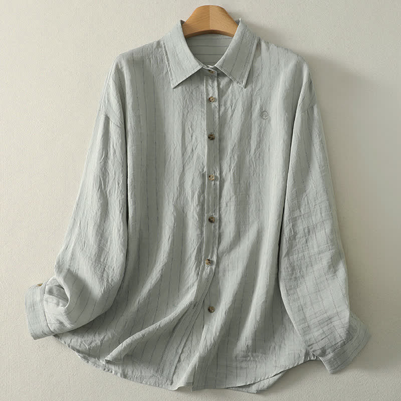 Buddha Stones Camicia da donna estiva casual minimalista a maniche lunghe con bottoni. - Blu acciaio chiaro - US8-10, UK/AU12-14, EU40-42 (2XL) - image 4
