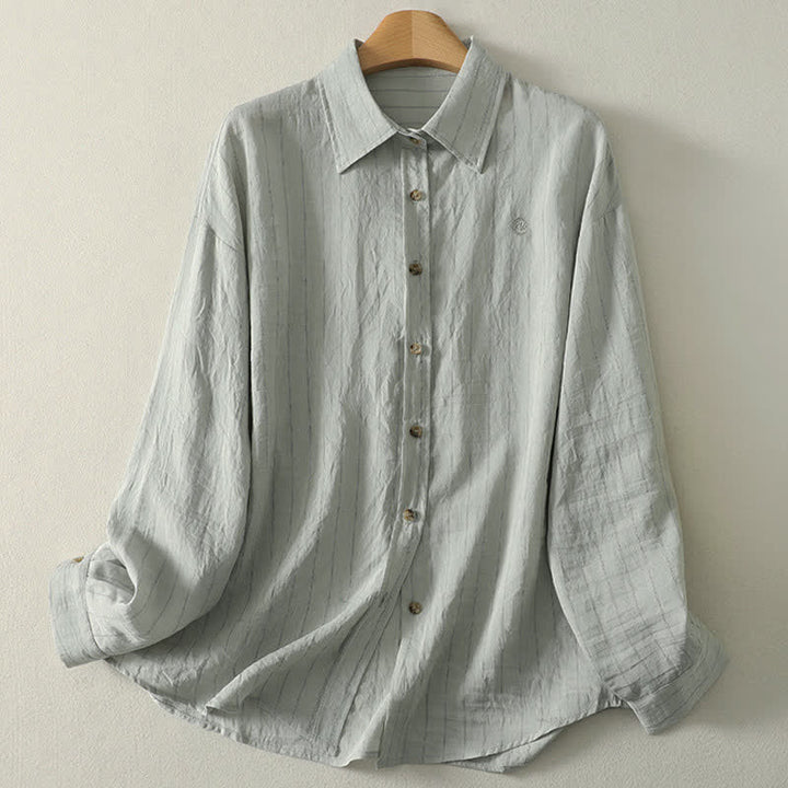 Buddha Stones Camicia da donna estiva casual minimalista a maniche lunghe con bottoni. - Blu acciaio chiaro - US8-10, UK/AU12-14, EU40-42 (2XL) - image 4