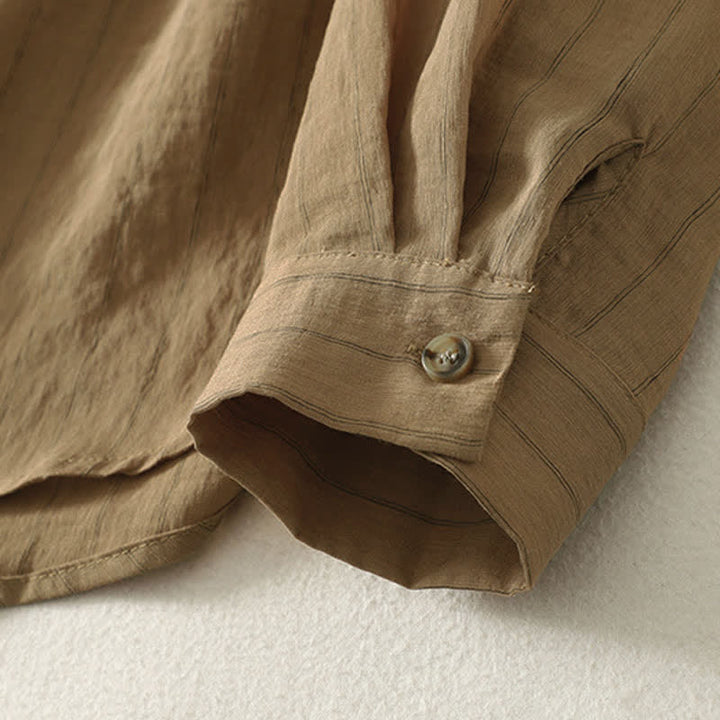 Buddha Stones Camicia da donna estiva casual minimalista a maniche lunghe con bottoni. - image 2