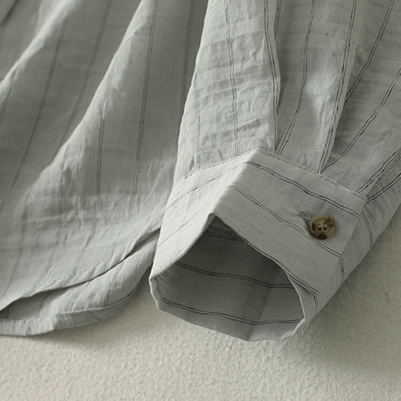 Buddha Stones Camicia da donna estiva casual minimalista a maniche lunghe con bottoni. - image 6